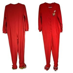 Nick & Nora Red Fox Fleece Footed Onesie Pajamas Women’s Cozy Winter Sleepwear